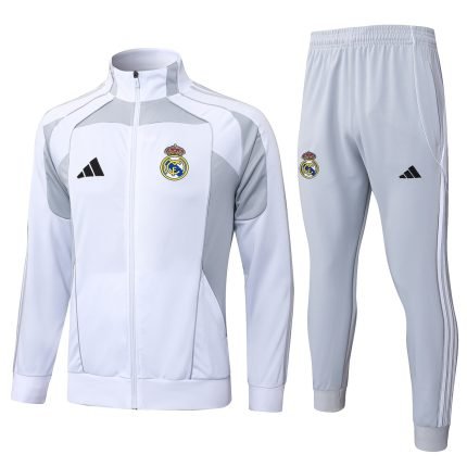 Mens Real Madrid Jacket + Pants Training Suit White – Grey 2025/26-cheap jerseys