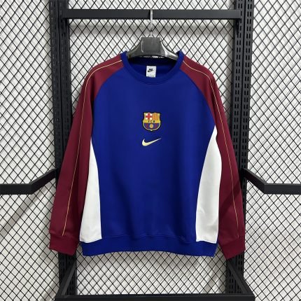 2025 FC Barcelona Blue and White Heavyweight Casual Long Sleeve Sweatshirt